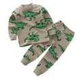 thumbnail image 1 of Likimi Toddler Boys Two Piece Set Long Sleeve Dinosaur Print Crew Neck Tops With Pants Spring Autumn Fashionable Outfit Set Army Green Size 2-3 Years, 1 of 3