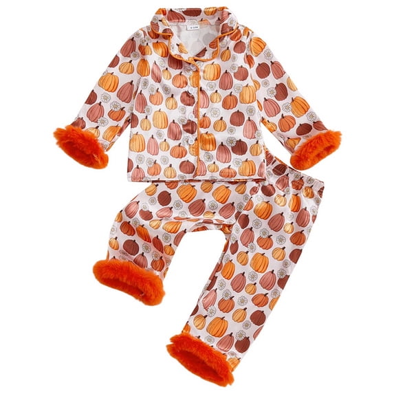 Likimi Infant Toddler Girls Halloween Pajamas Set Long Sleeve Hallowmas Pumpkin Print Lapel Button Down Pjs Tops With Pants Soft Comfort Clothes Set
