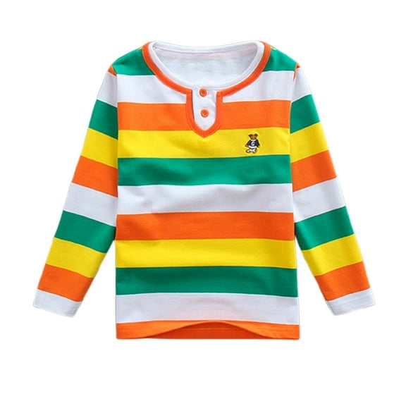 Likimi Kids Boys Girls Shirt Long Sleeve Crew Neck Casual Striped Button Tee Fashion Comfort Autumn Winter Tops Size 6-7 Years Yellow