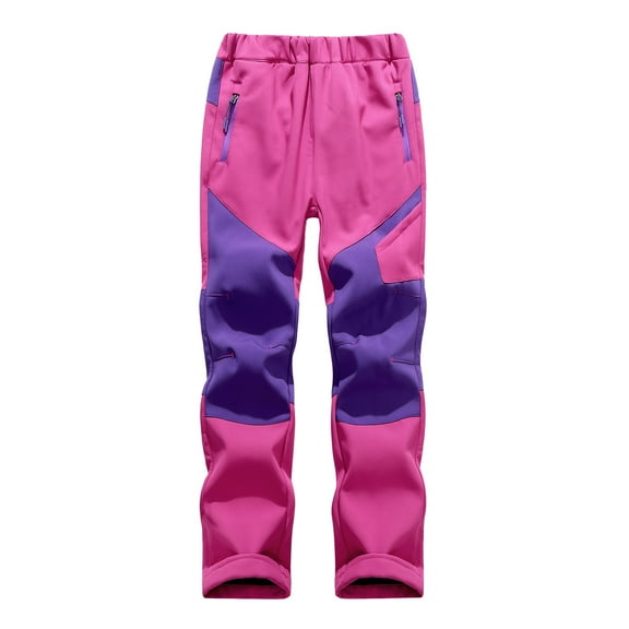 Likimi Kids Boys Girls Ski Pants With Pocket Color Block Regular Fit Windproof Fashionable Thicken Warm Trouser With Pocket Size 9-10 Years Pink