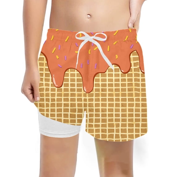 Likimi Kids Boys Swim Trunks Drawstring Elastic Waist Print Loose Fit Fashionable Stretch Shorts Orange Size 7 Years