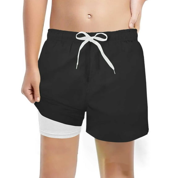 Likimi Kids Boys Swim Trunks Drawstring Elastic Waist Solid Color Loose Fit Fashionable Stretch Shorts Black Size 10-12 Years