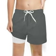thumbnail image 1 of Likimi Kids Boys Swim Trunks Drawstring Elastic Waist Solid Color Loose Fit Fashionable Stretch Shorts Gray Size 14-16 Years, 1 of 3