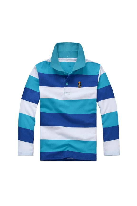 Kids Boys Tops Lapels Long Sleeve Casual Striped Shirt Fashion Comfortable Soft Tee Fall Winter T-Shirts Sizes 3-14 Year Blue