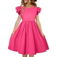 thumbnail image 1 of Likimi Kids Girls Dress Girls Solid Color Ruffle Sleeve Dresses Summer Sizes 8-9 Years Pink, 1 of 5