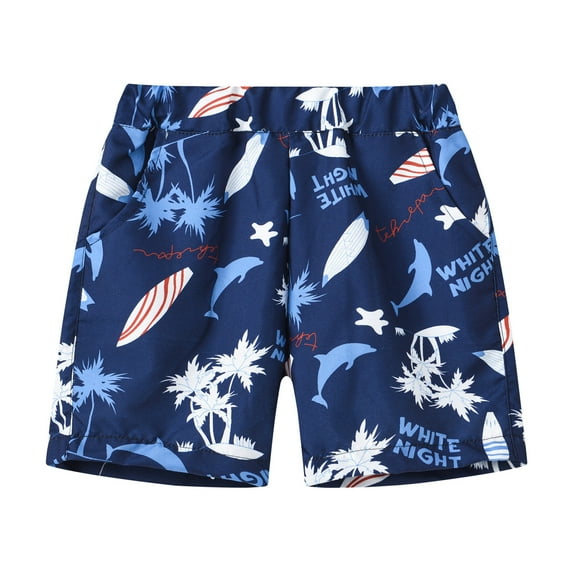 Likimi Kids Toddler Boys Shorts Elastic Waistband Cartoon Printing Fashionable Summer Beach Shorts With Pocket Dark Blue Size 5-6 Years