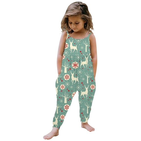 Likimi Kids Toddler Girls Christmas Jumpsuits With Pocket Sleeveless Graphic Print Crew Neck Jumpsuits For Child Party Casual Clothes