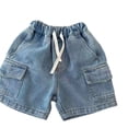 thumbnail image 1 of Likimi Kids Toddler Girls Denim Shorts Comfortable Elastic Waist Solid Color Casual Summer Shorts With Pocket Dark Blue Size 6-7 Years, 1 of 6