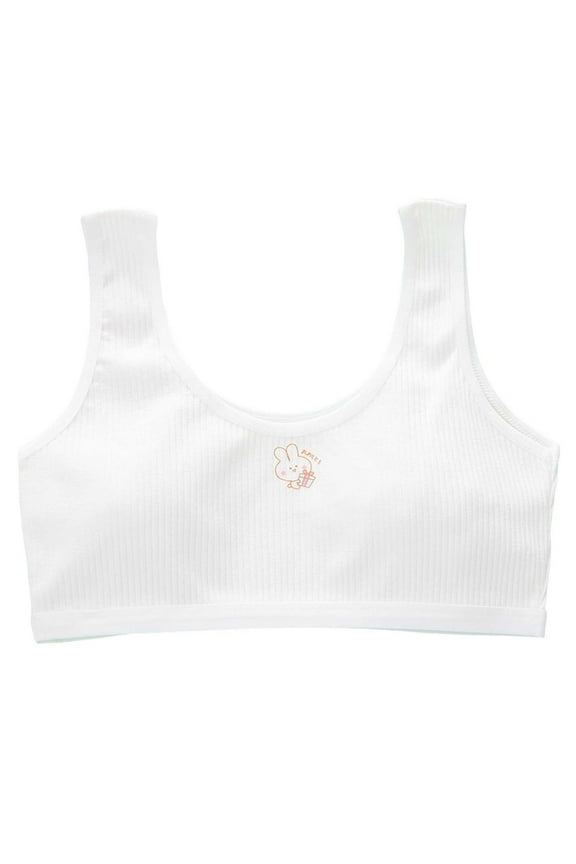 Kids Toddler Girls Seamless Bra Cartoon Print Soft Lightweight Casual Underwear Bra White Size 10-14 Years