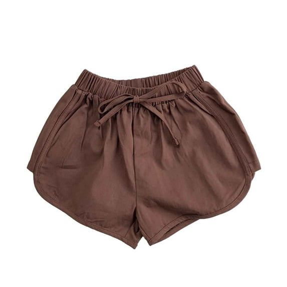 Likimi Kids Toddler Girls Shorts Elastic Waist Solid Color Loose Fit Breathable Summer Sport Shorts Brown Size 3-4 Years