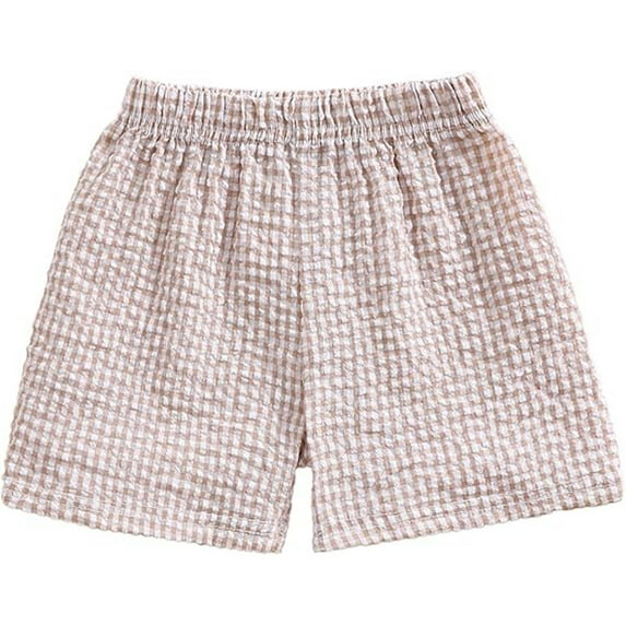 Likimi Kids Toddler Girls Shorts Summer Plaid Print Elastic Waist Loose Fit Breathable Comfort Shorts Khaki Size 12-18 Months
