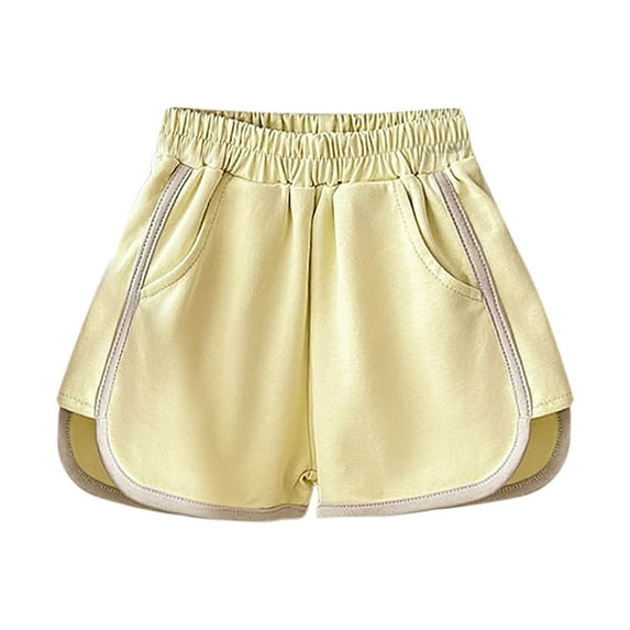 Likimi Kids Toddler Girls Shorts With Pocket Comfortable Stretchy Solid Color Elastic Waist Summer Casual Shorts Light Yellow Size 3-4 Years
