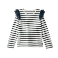 thumbnail image 1 of Likimi Kids Toddler Girls T Shirt With Ruffles Striped Print Long Sleeve Crew Neck Shirts For Girls Everyday Wear Fashionable Tops Black Size 10-12 Years, 1 of 2