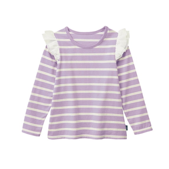 Likimi Kids Toddler Girls T Shirt With Ruffles Striped Print Long Sleeve Crew Neck Shirts For Girls Everyday Wear Fashionable Tops Light Purple Size 2-3 Years