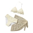 thumbnail image 1 of Likimi Kids Toddler Girls Three Piece Swimsuits Halter Solid Color V Neck Sleeveless Bikini With Skirts Breathable Soft Swimwear For Beach Pool Beige Size 9-10 Years, 1 of 4
