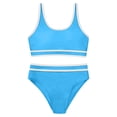 thumbnail image 1 of Likimi Kids Toddler Girls Two Piece Swimsuits Solid Color Crew Neck Sleeveless Bikini Set Fashionable Swimwear For Beach Pool Sky Blue Size 13-14 Years, 1 of 6
