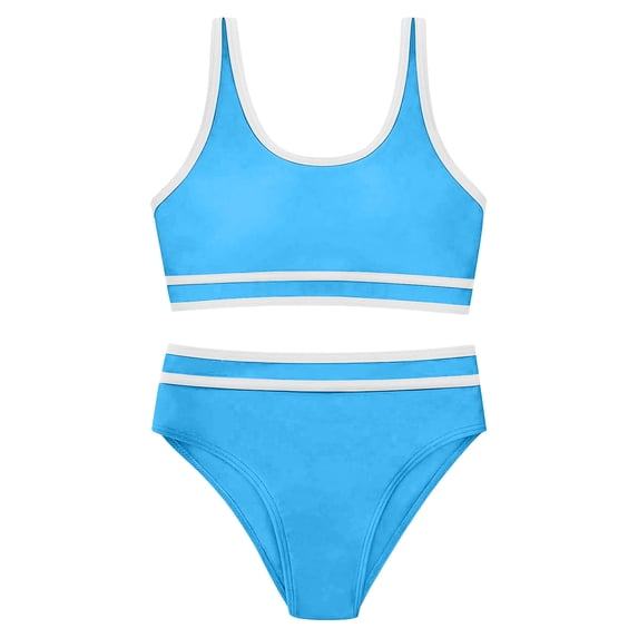 Likimi Kids Toddler Girls Two Piece Swimsuits Solid Color Crew Neck Sleeveless Bikini Set Fashionable Swimwear For Beach Pool Sky Blue Size 13-14 Years