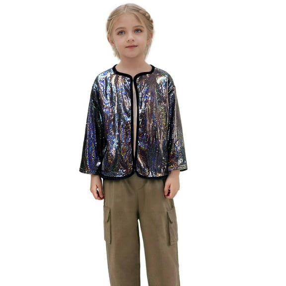 Likimi Kids Tops Sparkly Sequins Dance Shirt Long Sleeve Crew Neck Performance Shirts For Boy Size 3-4 Years Black