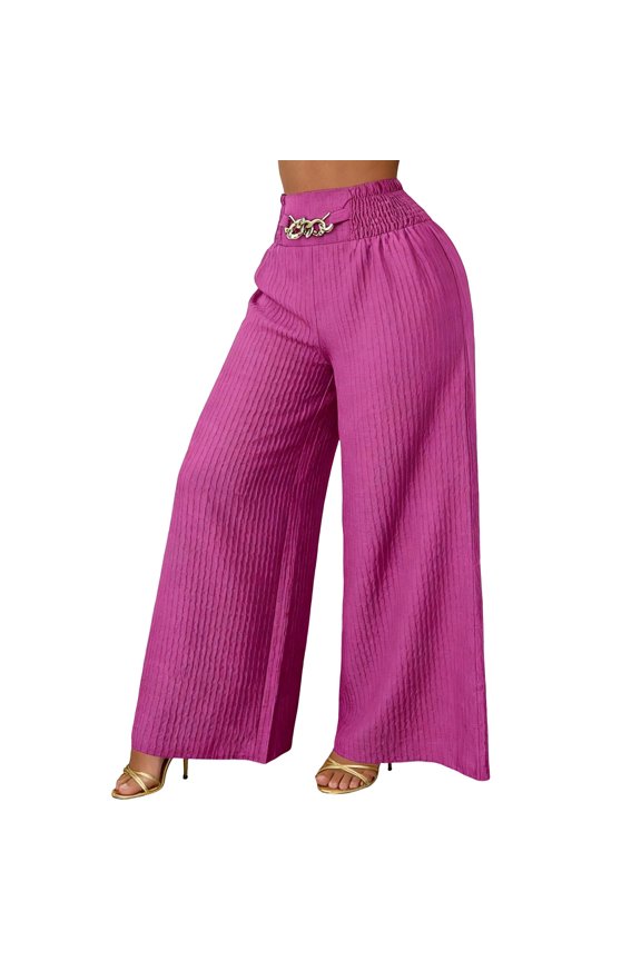 Linen Pants Women High Waist Solid Color Wide Leg Loose Fit Comfortable Trousers Pink Size 2Xl