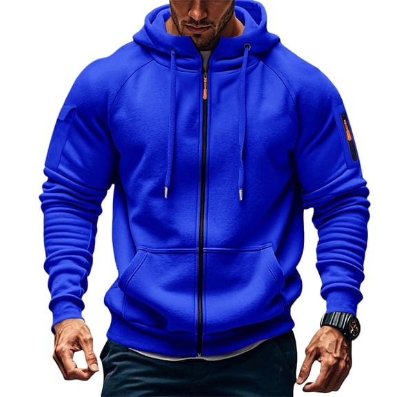 Likimi Mens Autumn Hoodies Solid Color Long Sleeve Zipper Pullover With Pocket Comfortable Loose Warm Sweatshirt Blue Size Xl