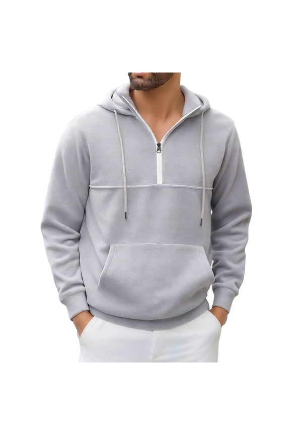 Mens Autumn Winter Hoodies Solid Color Zipper Long Sleeve Sweatshirt Soft Warm Thick Pullover Gy1 Size L