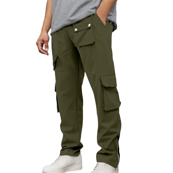 Likimi Mens Cargo Pants Comfortable Casual Solid Color Drawstring Elastic Waist Spring Autumn Trousers With Pockets For Outdoor Size L Green