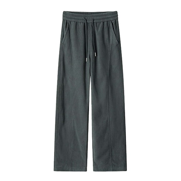 Likimi Mens Casual Pants Comfortable Straight Wide Leg Drawstring Elastic Waist Solid Color Loose Fit Autumn Winter Long Trousers With Pocket Size M Gray