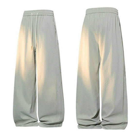 Likimi Mens Casual Pants Drawstring Elastic Waist Solid Color Straight Wide Leg Loose Fit Spring Autumn Long Trousers With Pocket Size Xl Beige