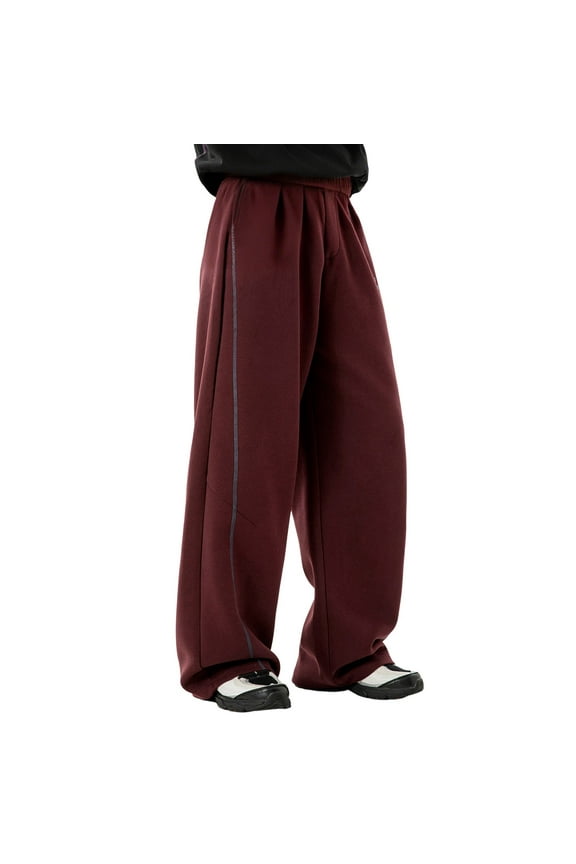 Mens Casual Pants Relaxed Fit Solid Color Elastic Waist Loose Straight Leg Casual Fashion Trousers Brick Red Size 3Xl