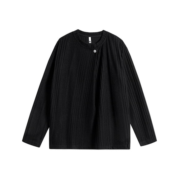 Likimi Mens Casual T Shirt Long Sleeve Casual Crew Neck Solid Color Irregular Undershirt Base Top With Button Size Xl Black