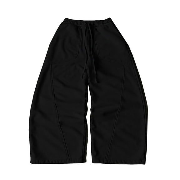 Likimi Mens Casual Trousers Fashionable Solid Color Wide Leg Drawstring Elastic Waist Loose Fit Long Joggers Size M Black