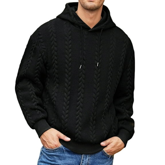 Likimi Mens Hoodies Long Sleeve Solid Color Pullover Fashion Casual Autumn Winter Sweatshirt Black Size 2Xl