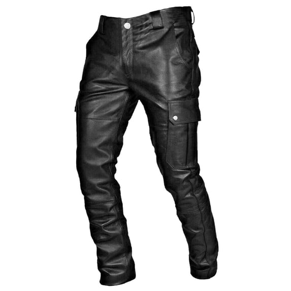 Likimi Mens Leather Pants With Pocket Slim Fit Solid Color Button Fashionable Casual Long Trousers Black Size 3Xl