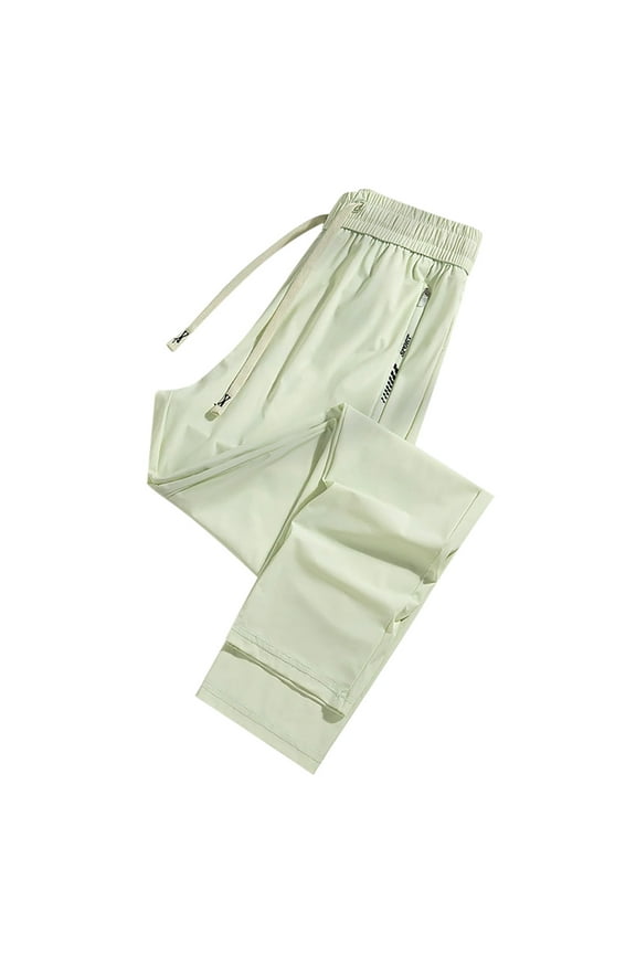 Mens Pants Solid Color Legging Drawstring Elastic Waistband Comfort Long Trousers With Zipper Pocket Light Green Size 5Xl