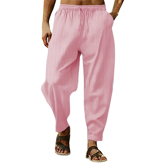 Likimi Mens Pants Spring Summer Casual Solid Color Drawstring Elastic Waist Fashion Long Trousers With Pocket Rd3 Size S