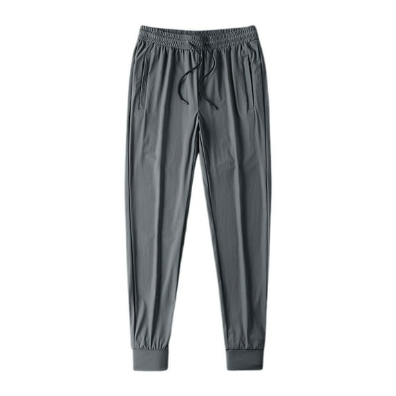 Likimi Mens Pants Stretch Casual Solid Color Elastic Waist Drawstring Comfortable Summer Trousers Dark Gray Size 3Xl