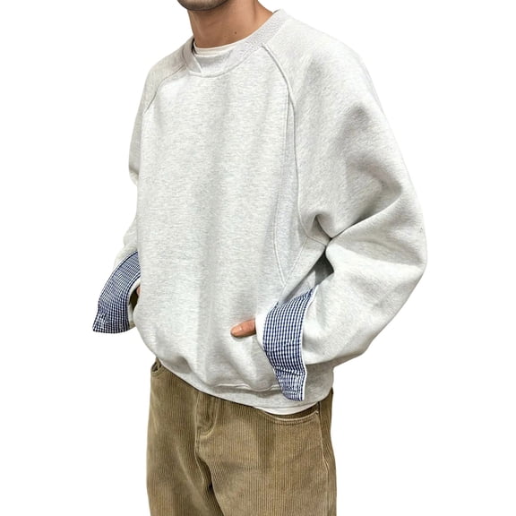 Likimi Mens Pullover Long Sleeve Crew Neck Solid Color Fashionable Soft Warm Autumn Sweatshirt With Pocket Grey Size M