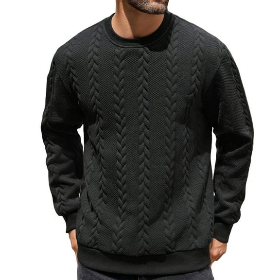 Likimi Mens Pullover Long Sleeve Solid Color Crew Neck Fashionable Soft Autumn Sweatshirt Black Size L