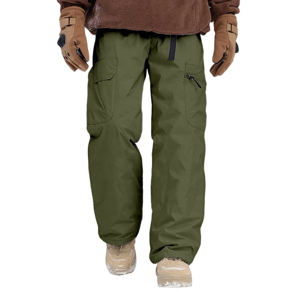 Likimi Mens Ski Pants Elastic Waist Thickened Soft Warm Thermal Waterproof Solid Color Fashion Outdoor Long Trousers With Pocket Size Xl Green
