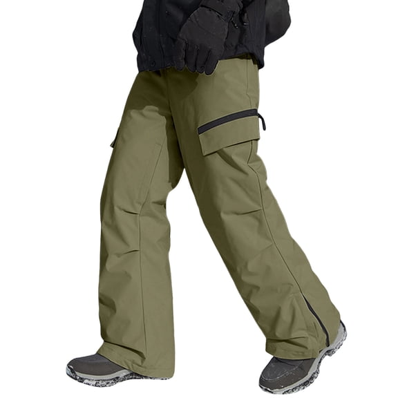 Likimi Mens Ski Pants Solid Color Thickened Soft Warm Thermal Waterproof Loose Fit Fashion Outdoor Long Trousers With Pocket Size 2Xl Green
