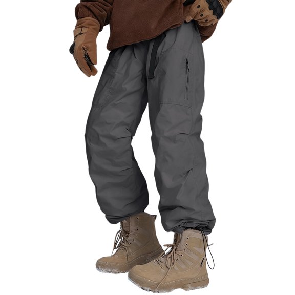 Likimi Mens Ski Pants Thickened Soft Warm Thermal Waterproof Elastic Waist Solid Color Fashion Outdoor Long Trousers With Pocket Size 2Xl Gray