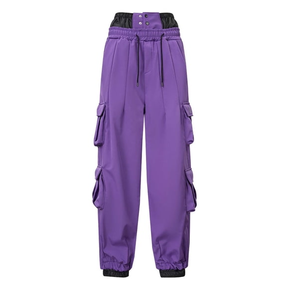 Likimi Mens Ski Pants Thickened Waterproof Drawstring Elastic Waist Solid Color Fashion Outdoor Long Trousers With Pocket Size Xl Purple
