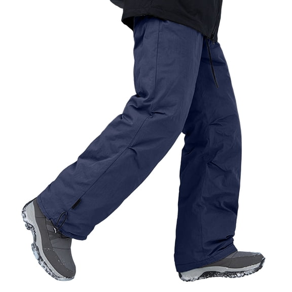 Likimi Mens Ski Pants Waterproof Thickened Soft Warm Thermal Drawstring Elastic Waist Solid Color Fashion Outdoor Long Trousers With Pocket Size L Blue