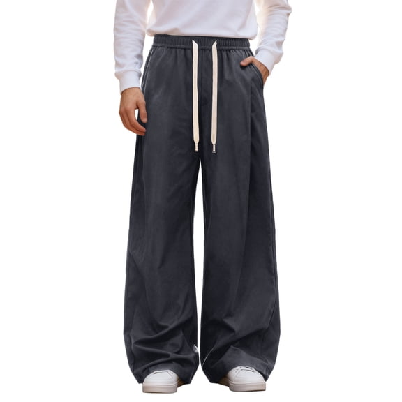 Likimi Mens Sport Pants Spring Autumn Casual Drawstring Elastic Waist Straight Leg Solid Color Relaxed Fit Long Trousers With Pocket Size L Black