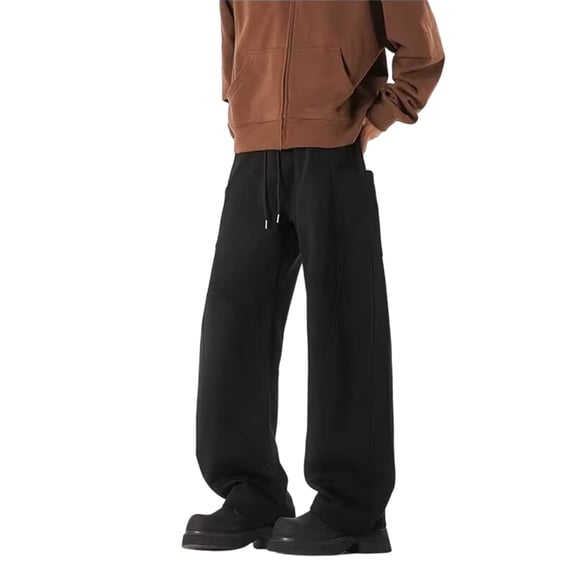 Likimi Mens Sports Trousers Solid Color Straight Wide Leg Drawstring Elastic Waist Loose Fit Spring Autumn Long Pants With Pocket Size 2Xl Black