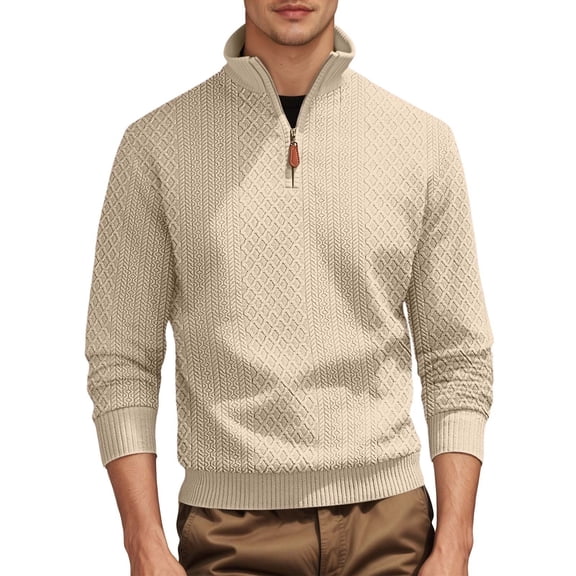 Likimi Mens Sweatshirt Zipper Solid Color Long Sleeve Stand Collar Soft Warm Casual Autumn Winter Pullover Khaki Size S