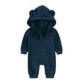 thumbnail image 1 of Likimi Newborn Baby Boys Jumpsuits Hooded With Ears Zipper Solid Color Long Sleeve Romper For Baby Autumn Winter Comfort Clothes Navy Size 9-12 Months, 1 of 4
