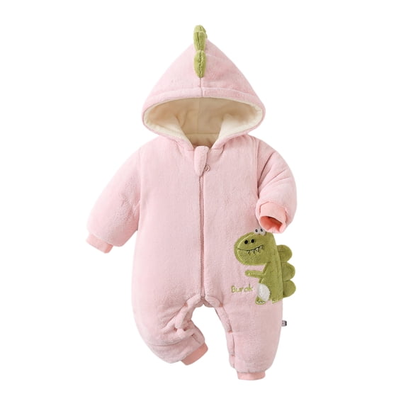 Likimi Newborn Baby Boys Jumpsuits Hooded Zipper Dinosaur Print Long Sleeve Romper For Baby Autumn Winter Fashion Clothes Pink Size 12-18 Months