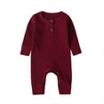 thumbnail image 1 of Likimi Baby Girls Boys Romper Long Sleeve Solid Color Crew Neck Button Down Comfort Casual Bodysuits Red Size 0-3 Months, 1 of 3