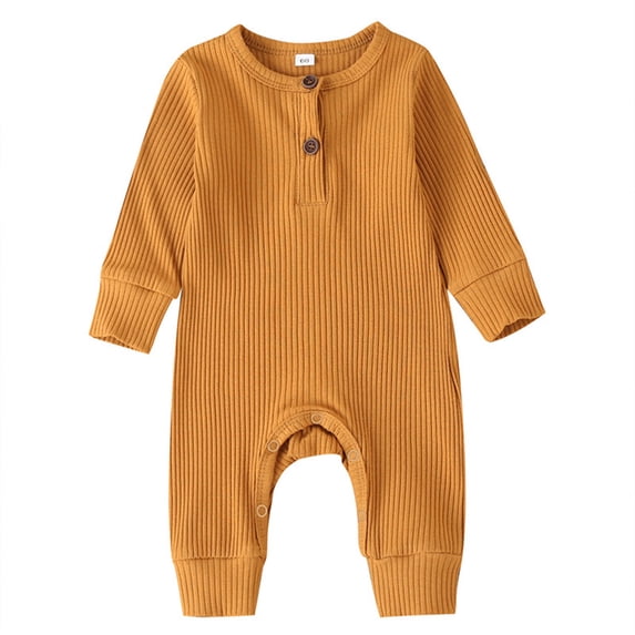 Likimi Baby Girls Boys Romper Long Sleeve Solid Color Crew Neck Button Down Comfort Casual Bodysuits Yellow Size 12-18 Months